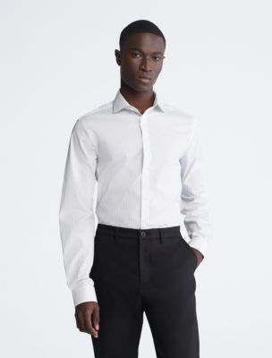 Steel Slim Fit Grey Stripe Dress Shirt | Calvin Klein