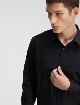 Yd. Plain Stretch Slim Fit Shirt In Black