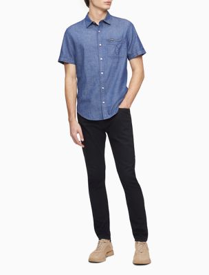 Image of Chambray Omega Stitch Short Sleeve Shirt