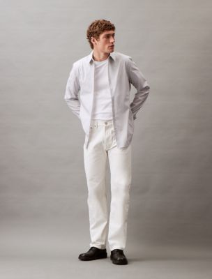 Stretch Cotton Slim Fit Thin Stripe Button-Down Shirt, Brilliant White