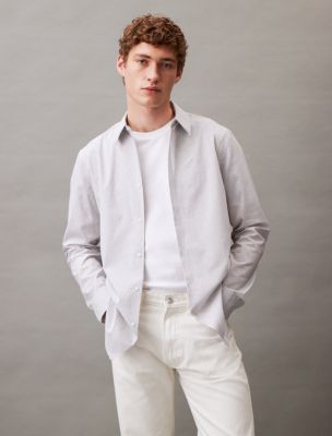 Stretch Cotton Slim Fit Thin Stripe Button-Down Shirt, Brilliant White