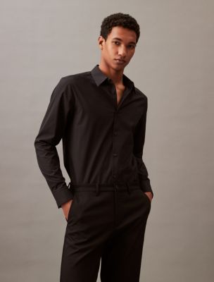 Solid Tech Slim Fit Button-Down Shirt, Black Beauty