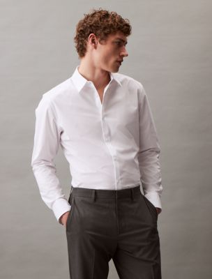 Solid Tech Slim Fit Button-Down Shirt, White