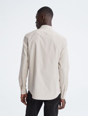 Stretch Cotton Stripe Slim Button-Down Shirt, Unbleached