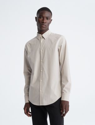 Stretch Cotton Stripe Slim Button-Down Shirt, Unbleached