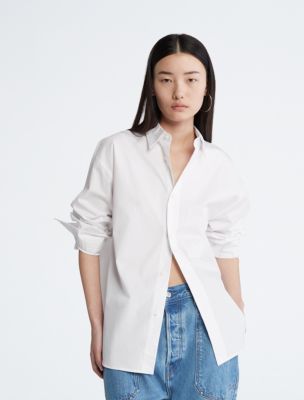 Poplin Oversized Button Up Shirt in White