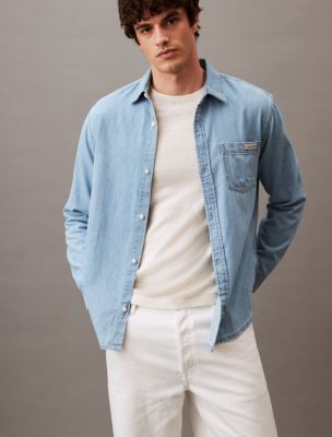 Calvin Klein Tone on Tone Stripe Slim Fit Men Designe Cotton Dress Shirt  33T0476