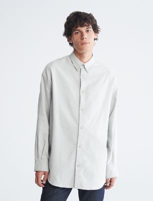 Relaxed Flannel Button-Down Shirt, Silver Zeppelin