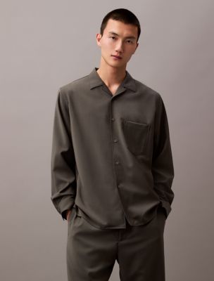 Camp Collar Wool Button-Down Shirt, Volcanic Ash