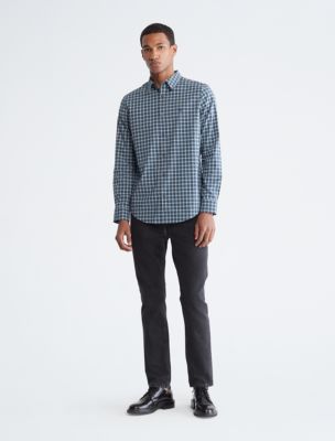 Calvin Klein Mens L Long Sleeve Collared Button Down Shirt Blue Plaid