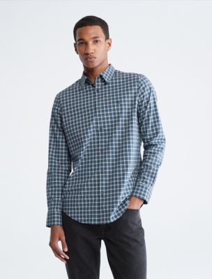 Stretch Cotton Slim Fit Yarn-Dyed Plaid Button Down Shirt | Calvin ...