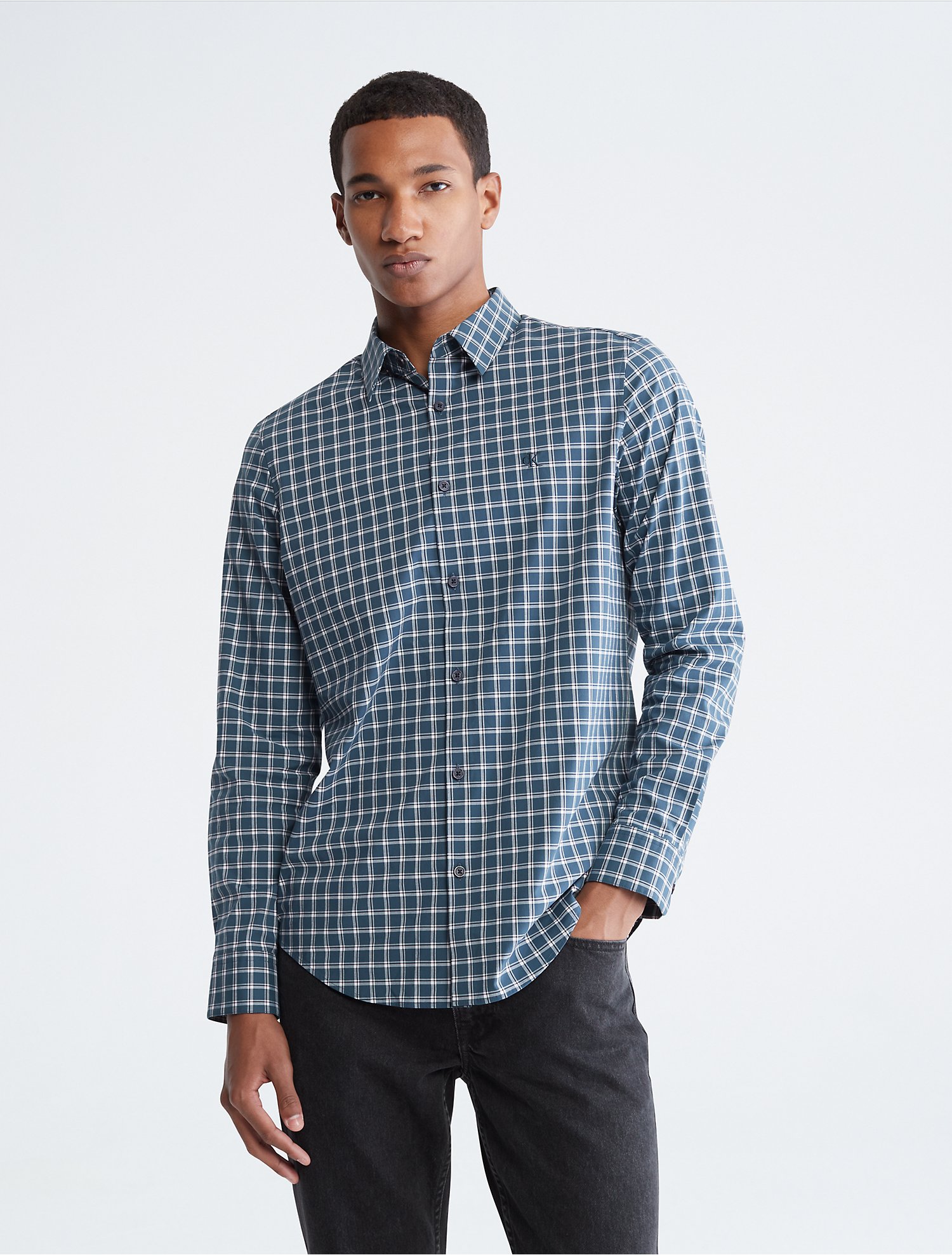 Zichtbaar het is mooi Vijftig Stretch Cotton Slim Fit Yarn-Dyed Plaid Button Down Shirt | Calvin Klein