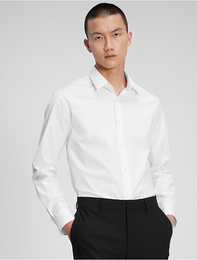 Calvin Klein Refined Cotton Stretch Supima Slim Fit Spread Collar Dress  Shirt, Clearance Dress Shirts