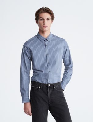 Calvin Klein Mens Blue Striped Classic Fit 100% Cotton French Cuff