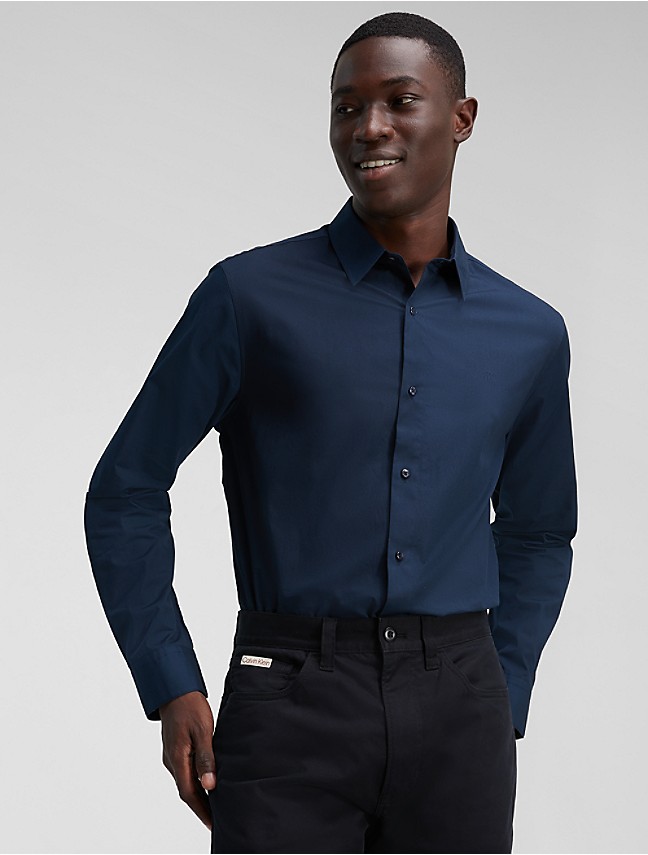 Calvin Klein Mens L Long Sleeve Collared Button Down Shirt Blue Plaid