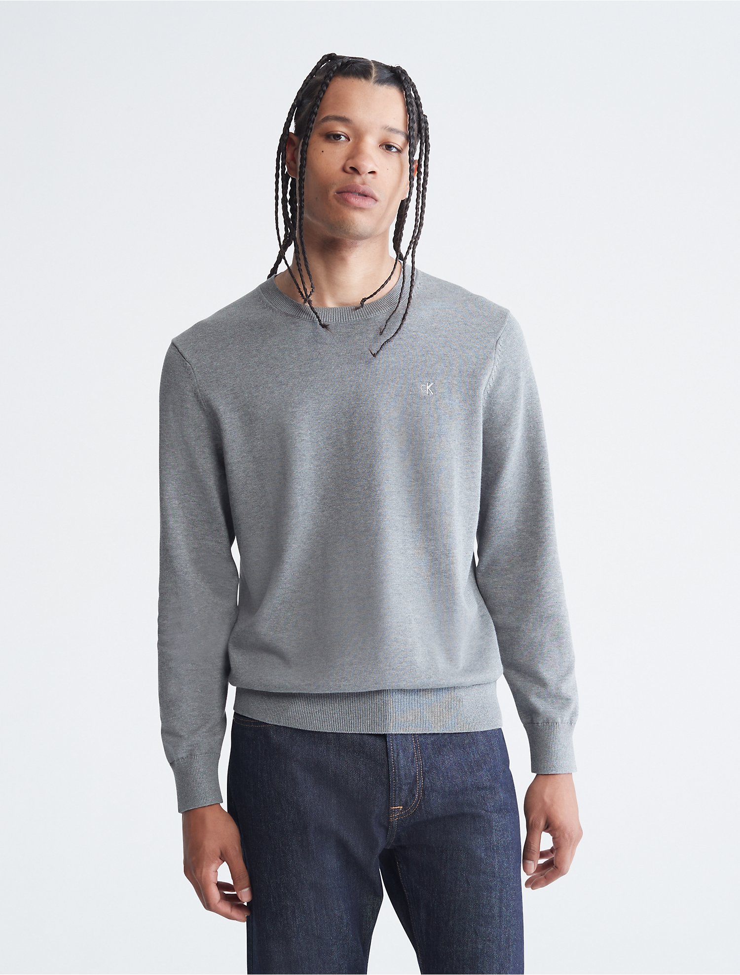 Supima Cotton Solid Monogram Logo Sweater | Calvin Klein