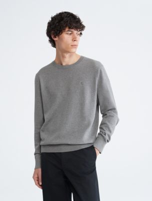 Smooth Cotton Sweater, Medium Grey Heather