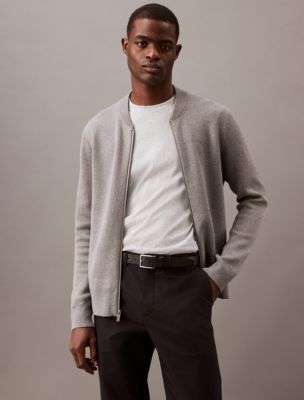 Smooth Cotton Sweater Bomber Jacket, Medium Grey Heather