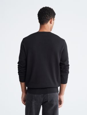 Smooth Cotton Monogram Logo Sweater, Black
