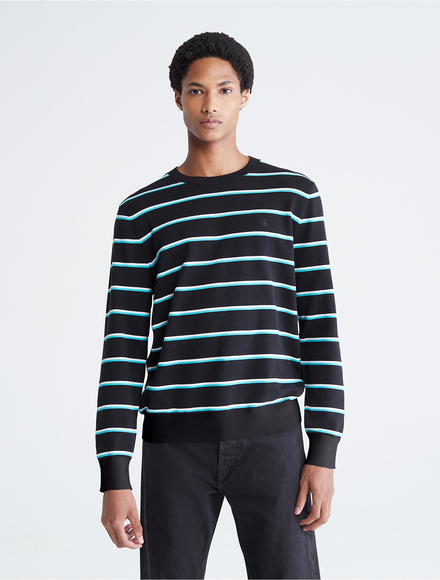 Supima Cotton Mini Stripe Monogram Logo Sweater | Calvin Klein® USA