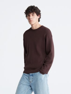 Smooth Cotton Waffle Crewneck Sweater