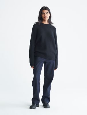 Calvin Klein Sweatshirt Calvin Klein Performance Crewneck Cropped Sweater  Distressed Sweater Pullover Jumper Women Grey Size Large 