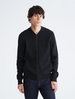 Smooth Cotton Sweater Bomber Jacket