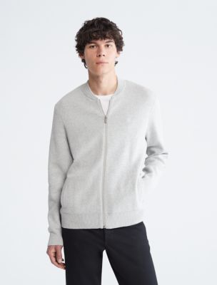 Smooth Cotton Sweater Bomber Jacket, History Heather