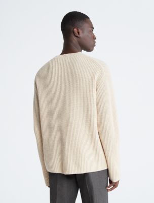 Ribbed Wool Blend Crewneck Sweater, Oatmeal