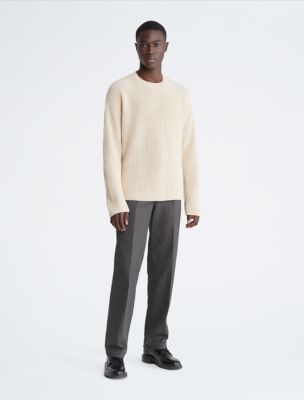 Ribbed Wool Blend Crewneck Sweater Calvin Klein USA