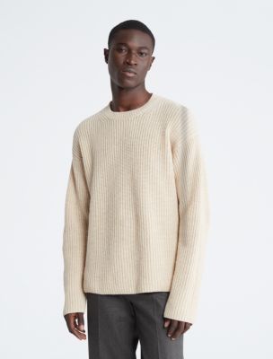 Ribbed Wool Blend Crewneck Sweater, Oatmeal