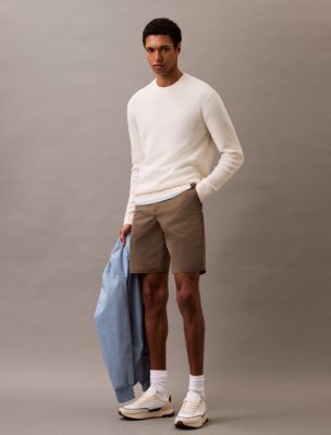 Smooth Cotton Waffle Crewneck Sweater, Vaporous Gray