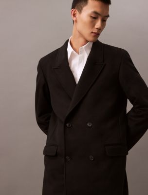 Double Breasted Brushed Wool Blend Coat Calvin Klein