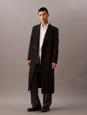 Double Breasted Brushed Wool Blend Coat Calvin Klein