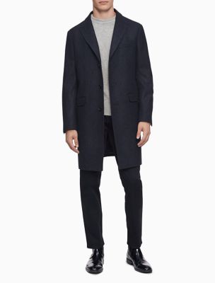 calvin klein men's slim fit wool blend overcoat jacket