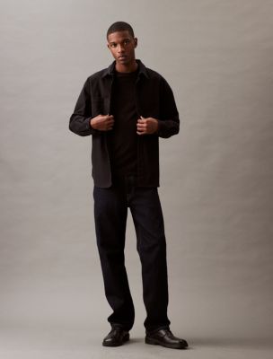 Relaxed Flannel Button-Down Shirt Jacket, Black Beauty
