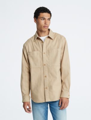 Relaxed Flannel Button-Down Shirt Jacket, Travertine