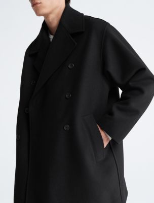 Wool Double-Breasted Peacoat with Ribbed Bib