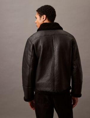 Calvin klein men's faux shearling lined leather moto jacket deals