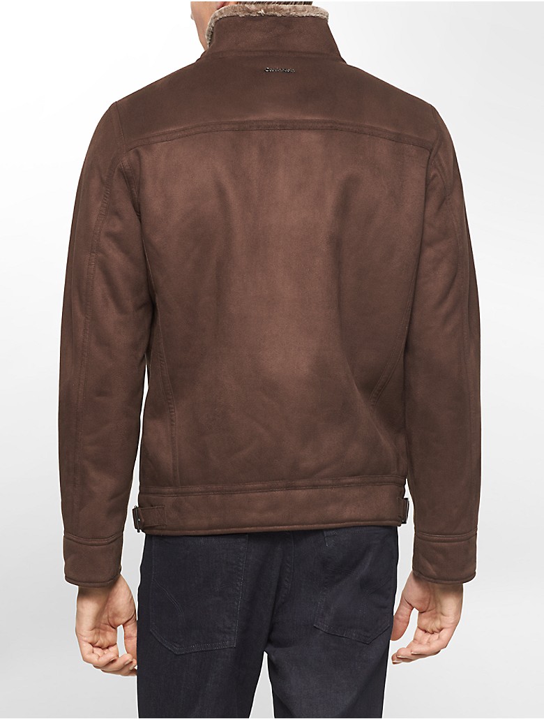 calvin klein mens ultra-suede shearling lined bomber jacket | eBay