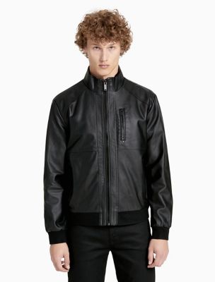 calvin klein men's faux leather bomber jacket