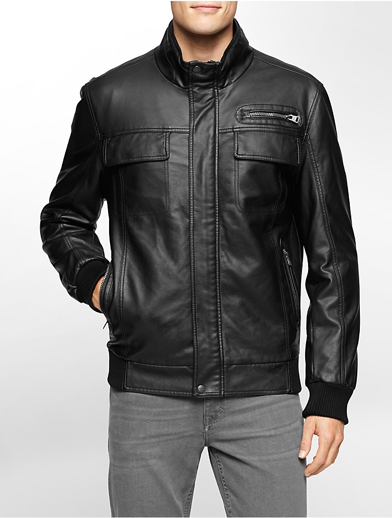 calvin klein mens faux leather bomber jacket | eBay