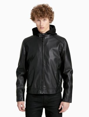 calvin klein hooded leather jacket