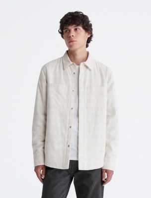 Plaid Flannel Shirt Jacket, Egret