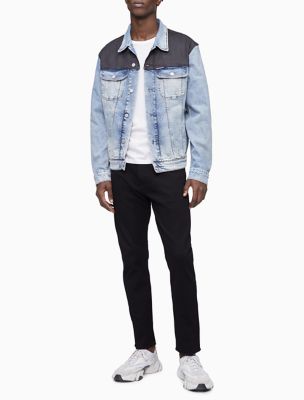 calvin klein jeans classic denim colorblock trucker jacket