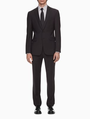 Calvin klein solid wool store black slim x fit suit