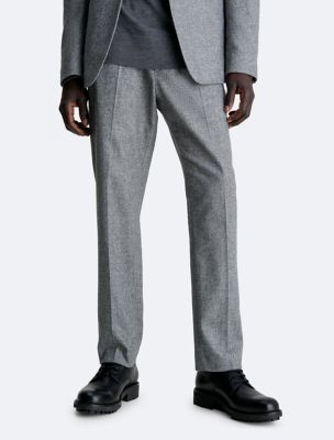 Wide leg wool-flannel suit trousers