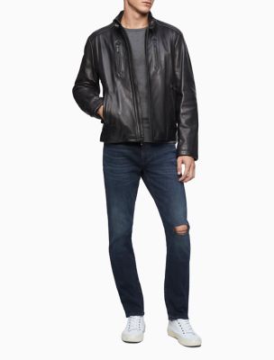 calvin klein jeans leather biker jacket