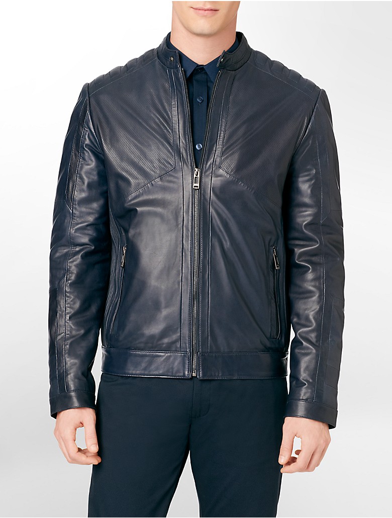 calvin klein mens premium perforated detail leather jacket | eBay