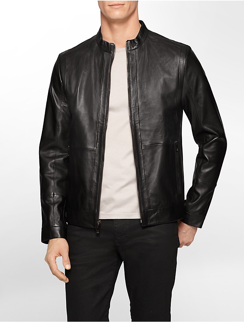 calvin klein mens premium slim fit perforated leather jacket | eBay
